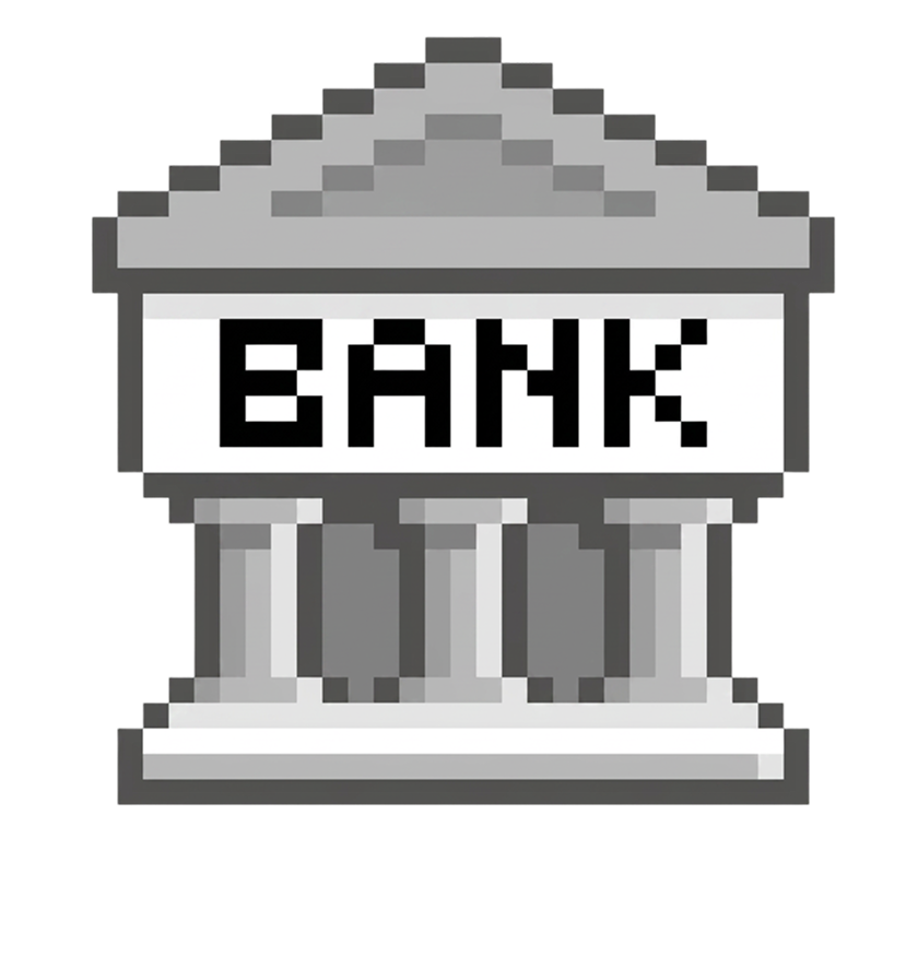Pixel-art bank building
